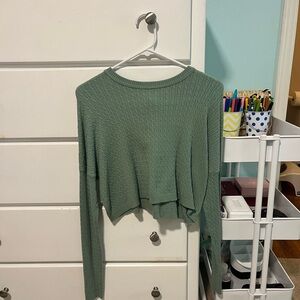 Sage Green Knit Cropped Sweater